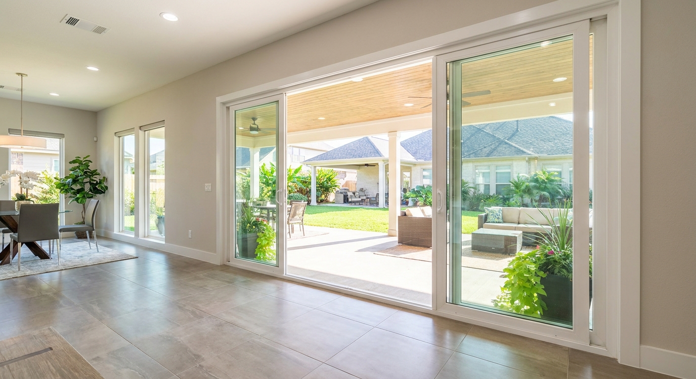 New sliding glass patio door in a Houston home